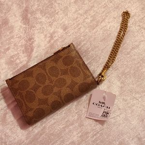 Coach Zip Chain Card Case In Signature Canvas